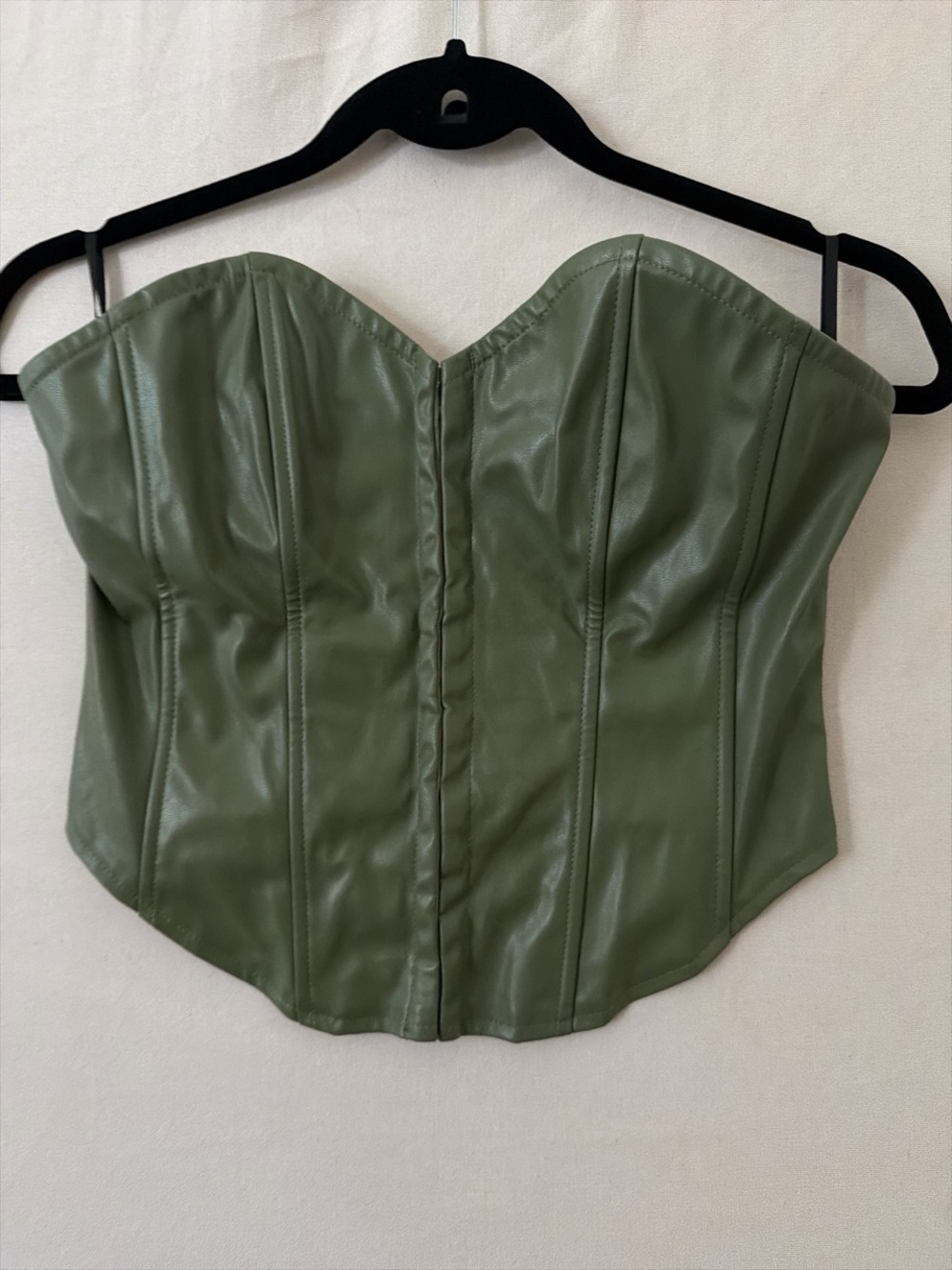 SHEIN Olive Green Faux Leather Corset Top